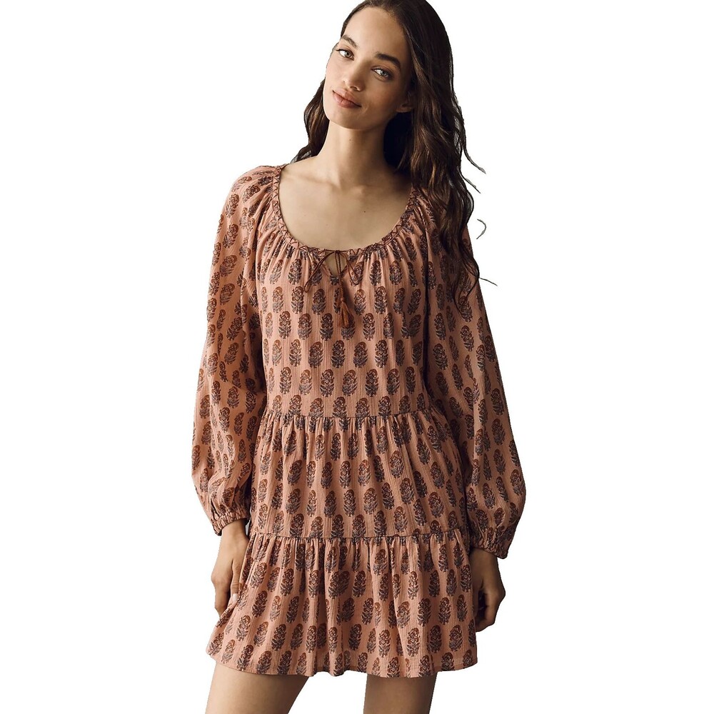 PAIGE Anthropologie Boardwalk Cotton Mini Dress size M NWT Boho Tassel Tie